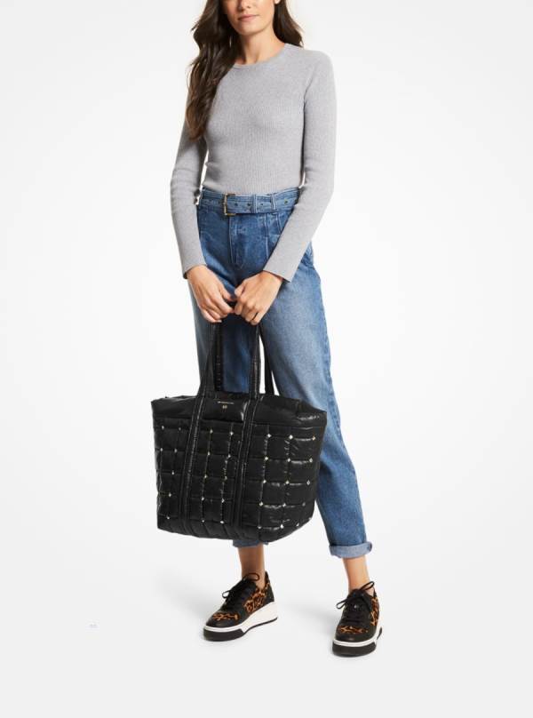 Damske Prenosná Taška Michael Kors Stirling Extra-Large Studded Quilted Recycled Polyester Čierne - Kabelky Michael Kors Outlet | NOUWX-8905